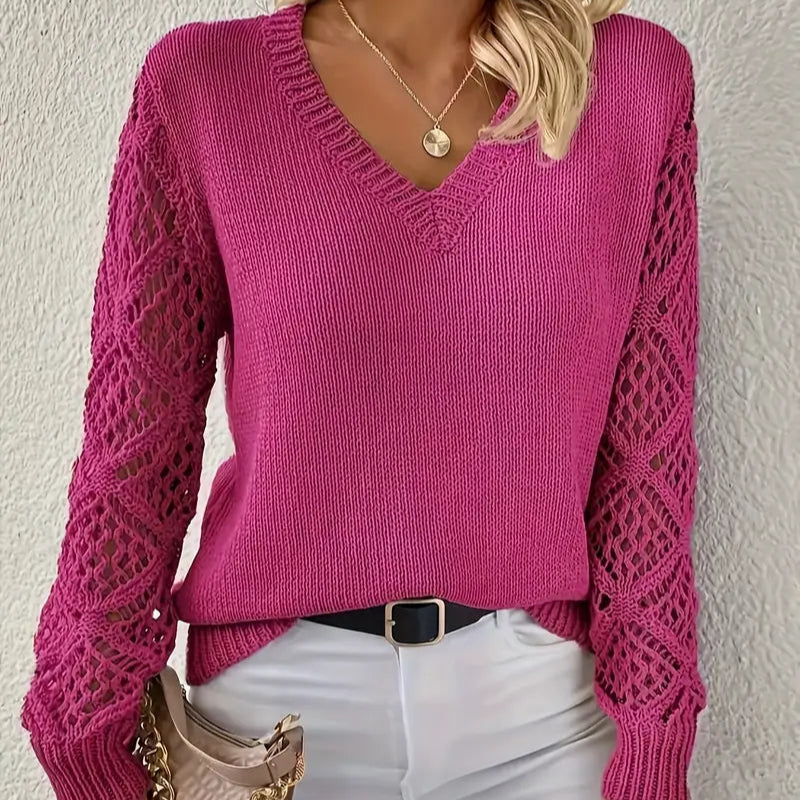 Femmes - Pull - Tricoté classique en V - Tissu mélangé d'acrylique doux - Mode tendance