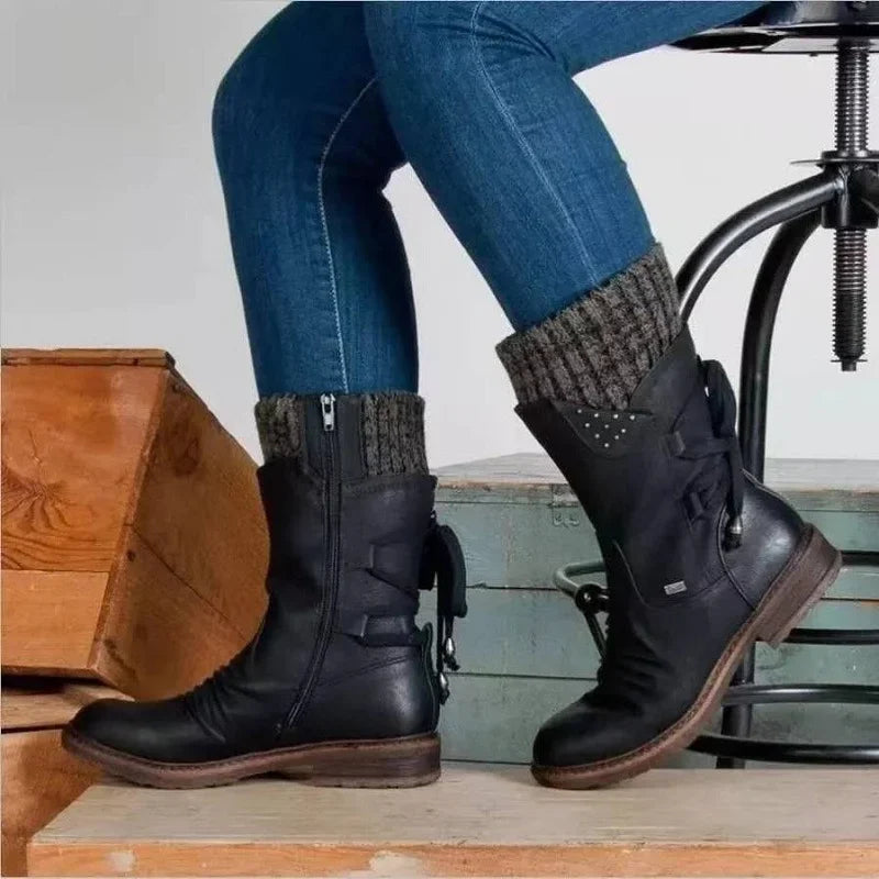 Femmes - Bottines d'hiver avec laçage - Cuir - Chaudes et élégantes - Parfaites pour les journées froides