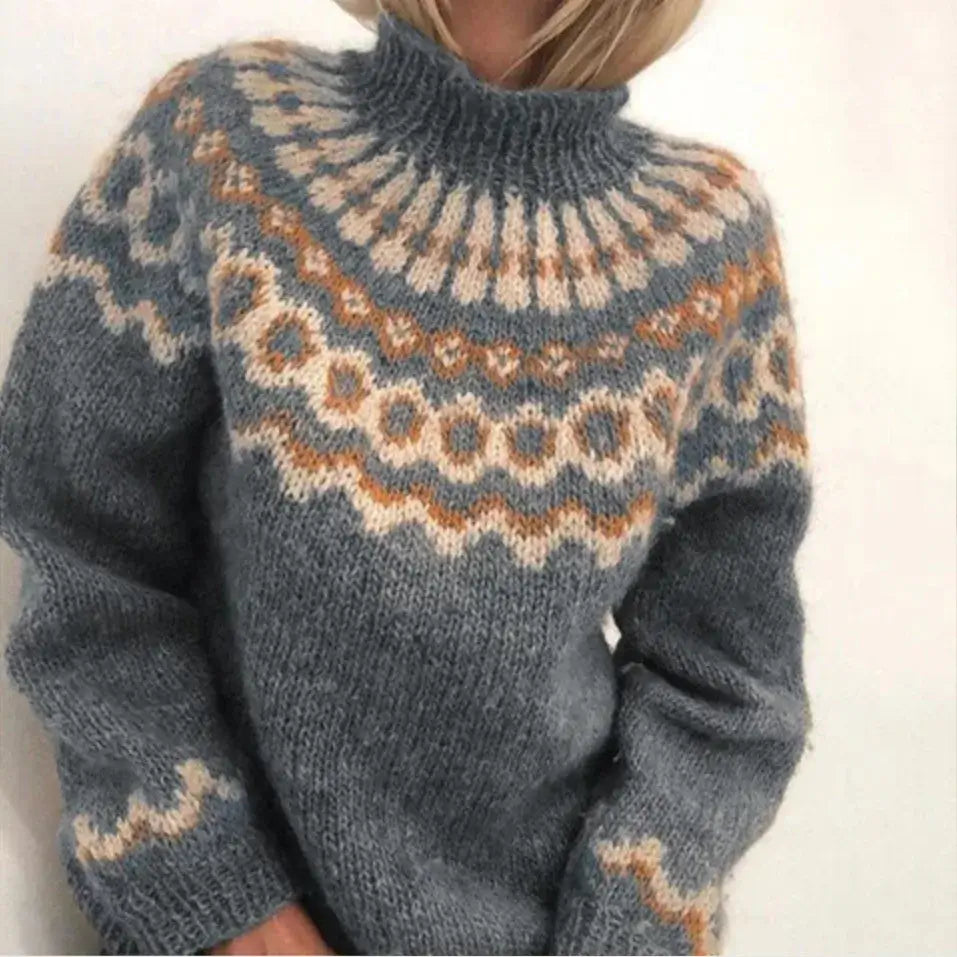 Femmes - Pull à col roulé - Tissu doux - Tricot norvégien - Confortable et élégant pour l'hiver