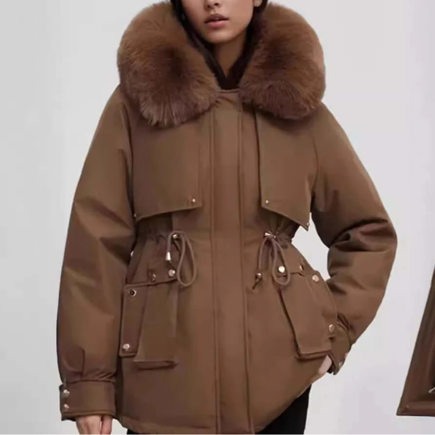 Femmes - Manteau longueur hanche à col en fausse fourrure - Fermeture à glissière