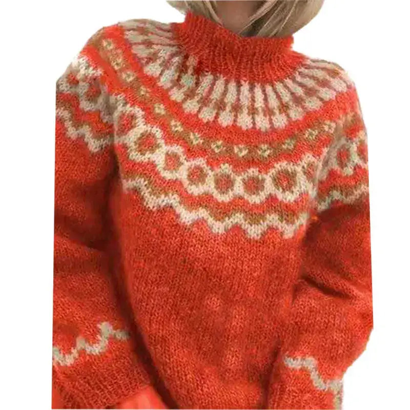 Femmes - Pull à col roulé - Tissu doux - Tricot norvégien - Confortable et élégant pour l'hiver