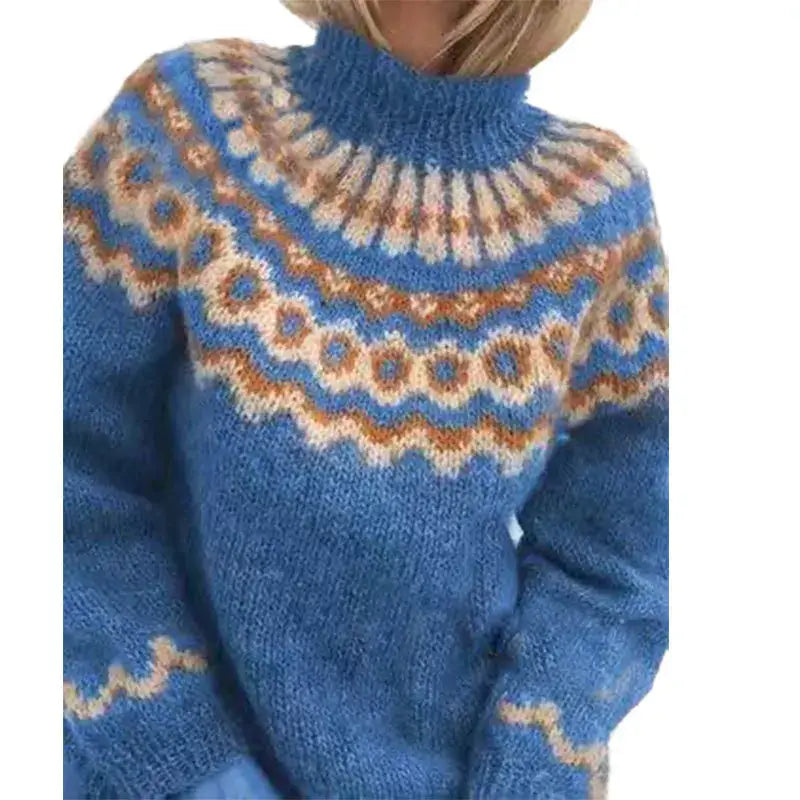 Femmes - Pull à col roulé - Tissu doux - Tricot norvégien - Confortable et élégant pour l'hiver