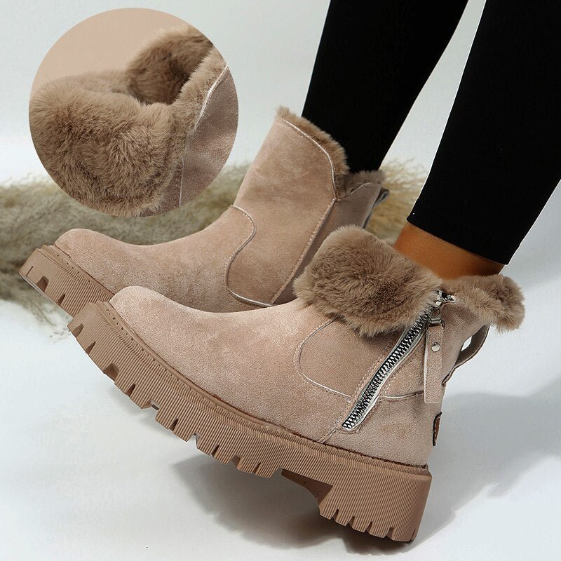Femmes - Bottines en daim chaudes - Fermeture éclair latérale