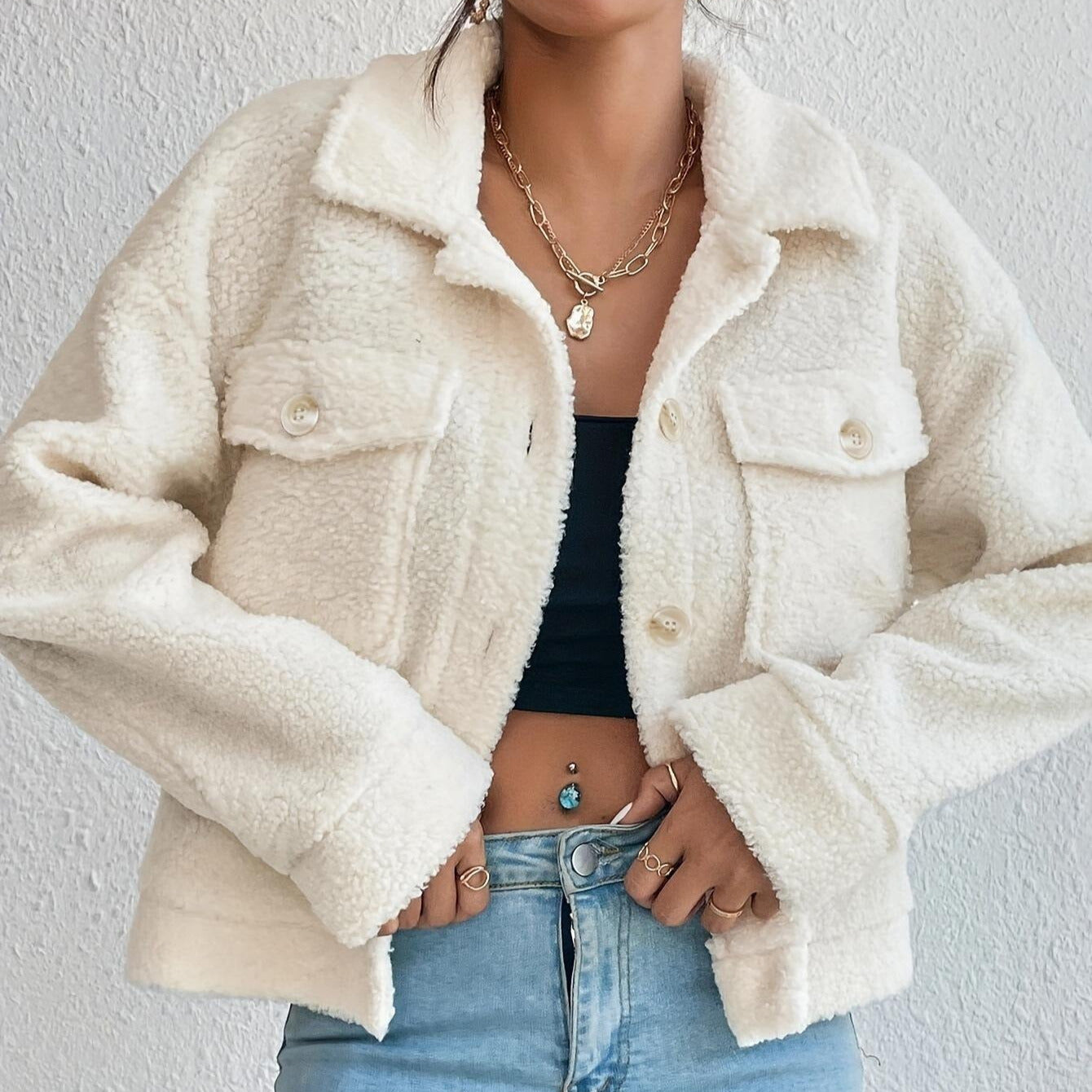 Femmes - Manteau court à texture sherpa - Laine