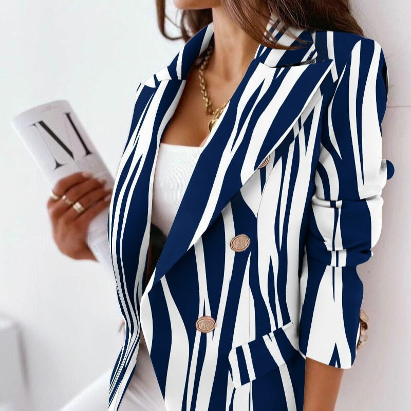 Femmes - Blazer Tailleur - Double Boutonnage - Modèles Imprimés Élégants pour un Style Chic