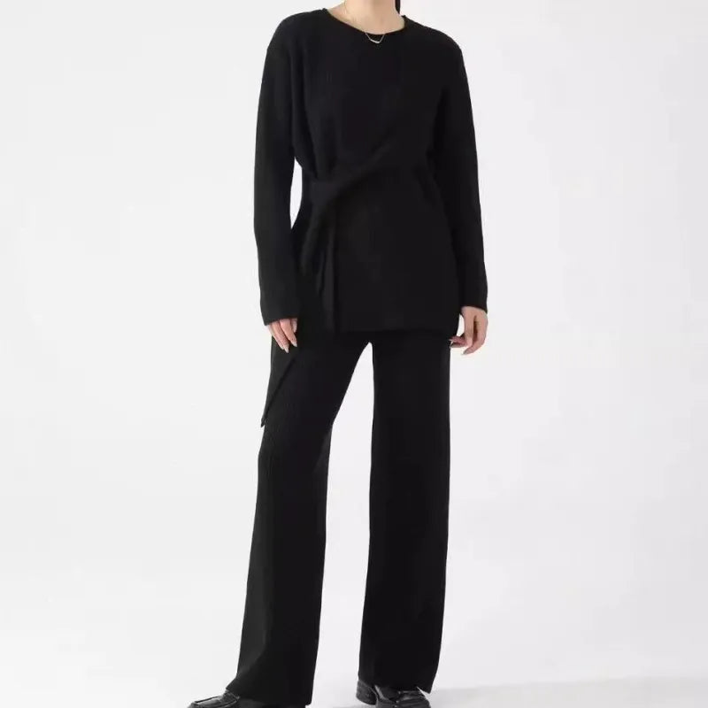 Femmes - Ensemble deux pièces en tricot - Pull et pantalon souples