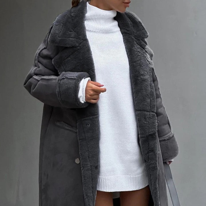 Femmes - Manteau surdimensionné en fausse fourrure - Longueur genou