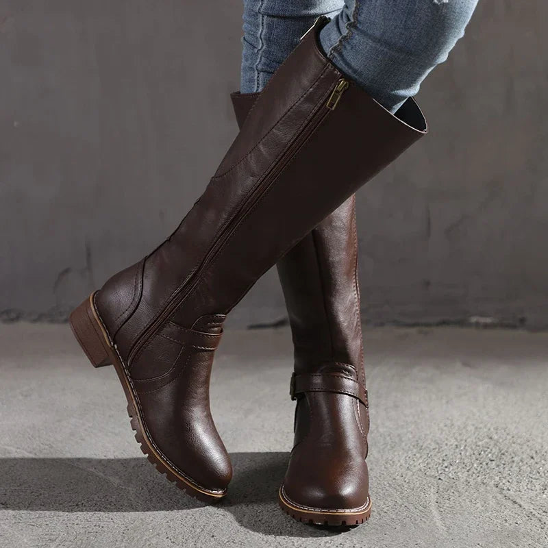 Femmes - Bottes classiques à genoux - Cuir avec boucle - Élégance intemporelle pour toutes les occasions