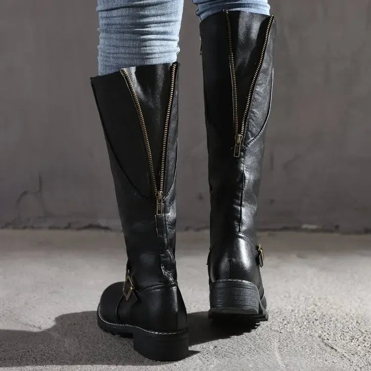 Femmes - Bottes classiques à genoux - Cuir avec boucle - Élégance intemporelle pour toutes les occasions
