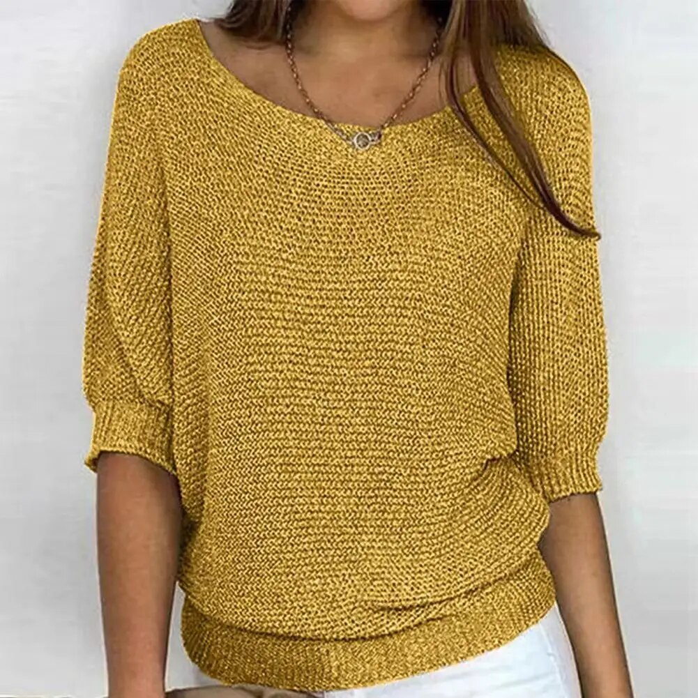Femmes - Pull en maille doux à col rond - Matière respirante - Manches trois quarts - Élégant pour toutes occasions