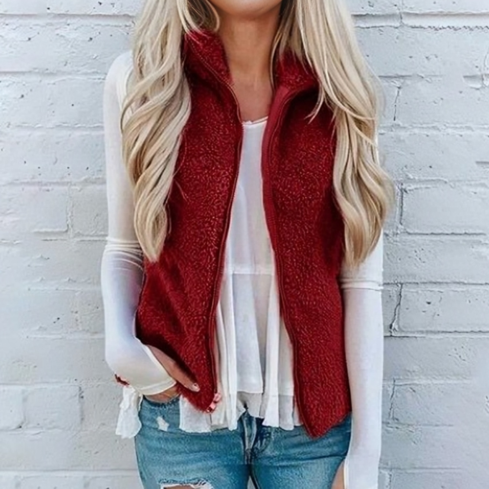 Femmes - Gilet zippé - Peluche - Confort élégant et doux - Mode féminine