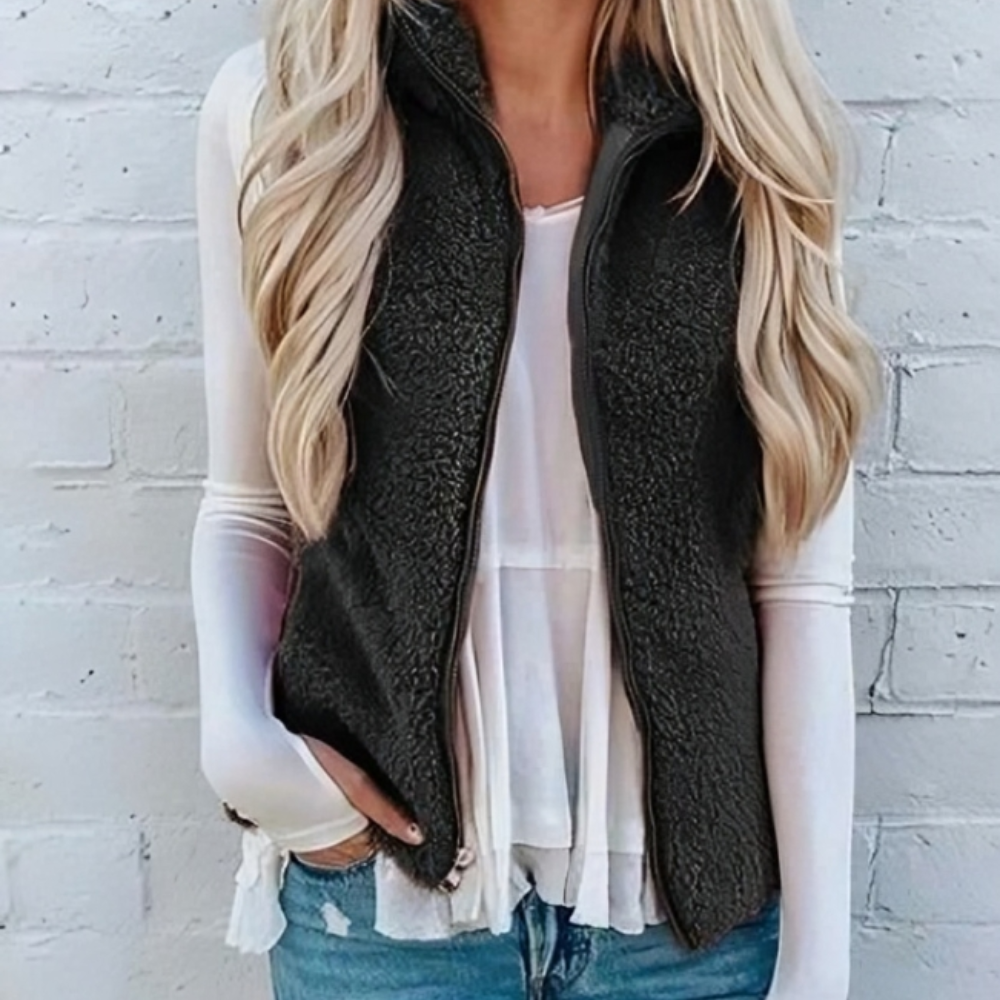 Femmes - Gilet zippé - Peluche - Confort élégant et doux - Mode féminine
